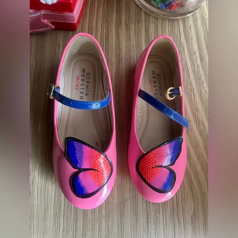 Sophia Webster Butterfly Patent Leather Flat in Pink Sz 29 EUR